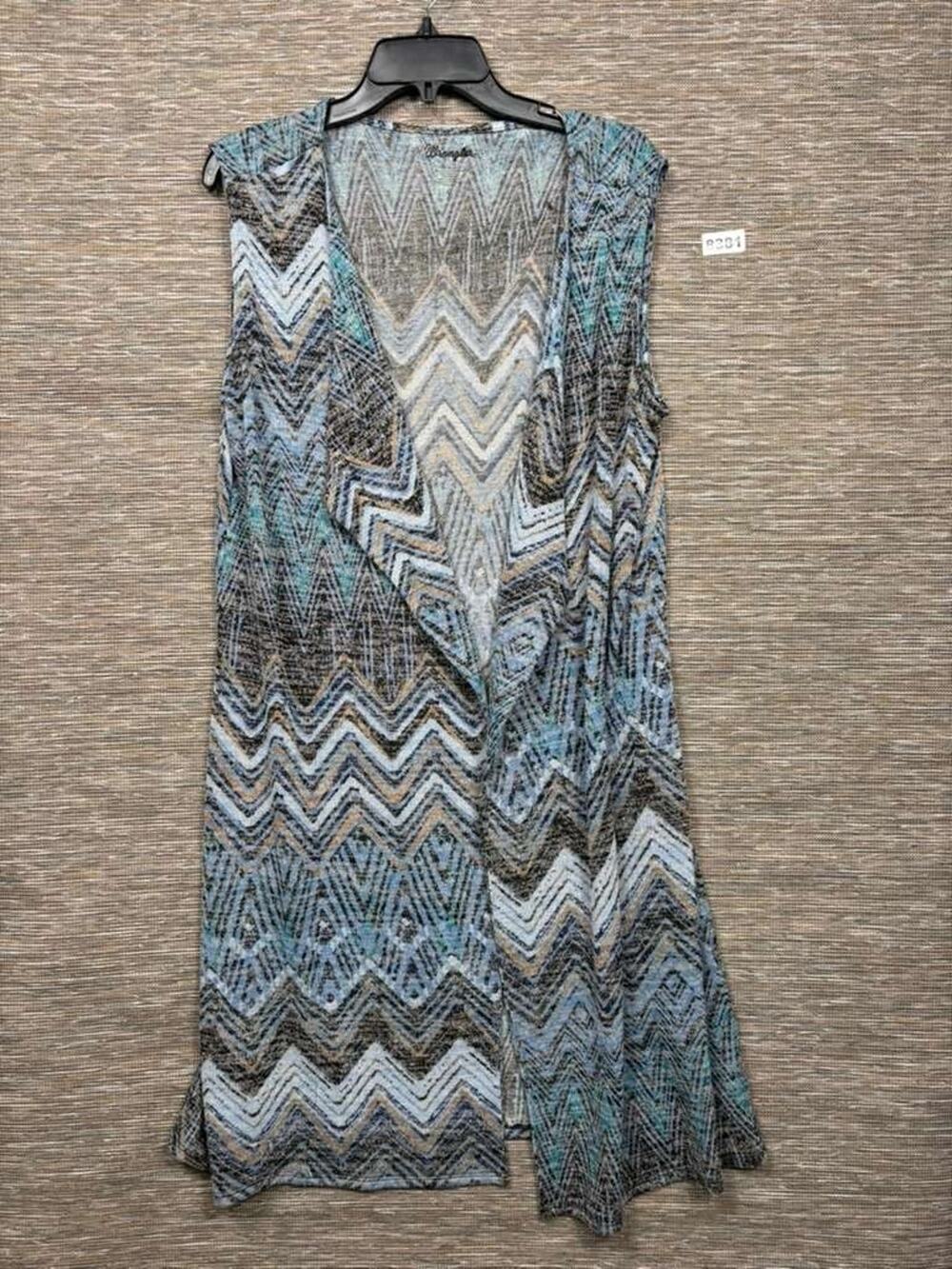 Wrangler Open Front Cardigan Womens Size XL Blue Striped Sleeveless Wide Strap